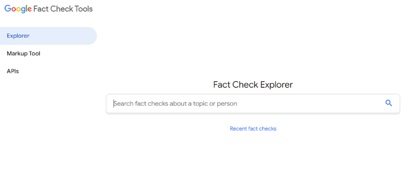 Tampilan Fact Checker Explorer dari Google.