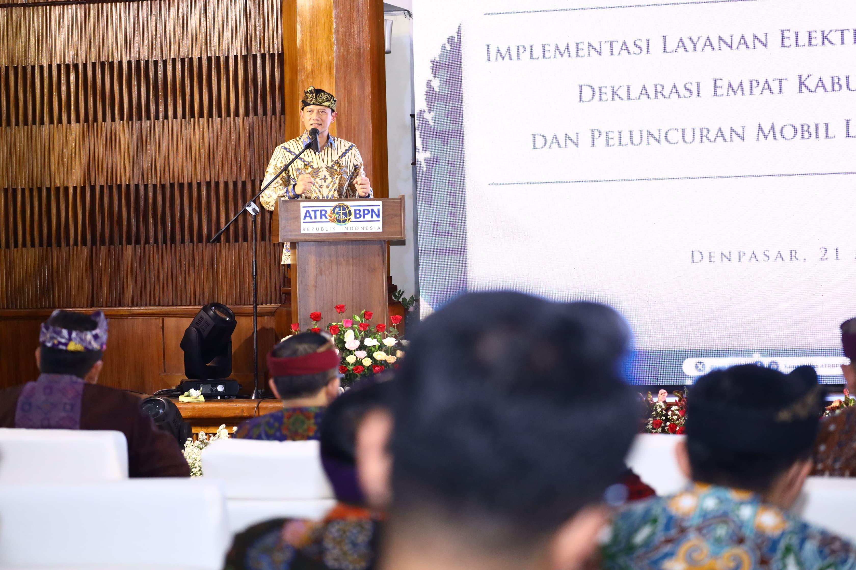 Menteri ATR/BPN Agus Harimurti Yudhoyono (AHY) mendeklarasikan empat kabupaten di Provinsi Bali sebagai Kabupaten Lengkap pada Selasa (21/05/2024).