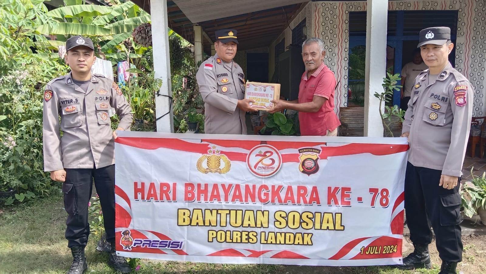Polsek Menjalin berikan bantuan sosial kepada purnawirawan Polri menjelang Hari Bhayangkara Ke-78.