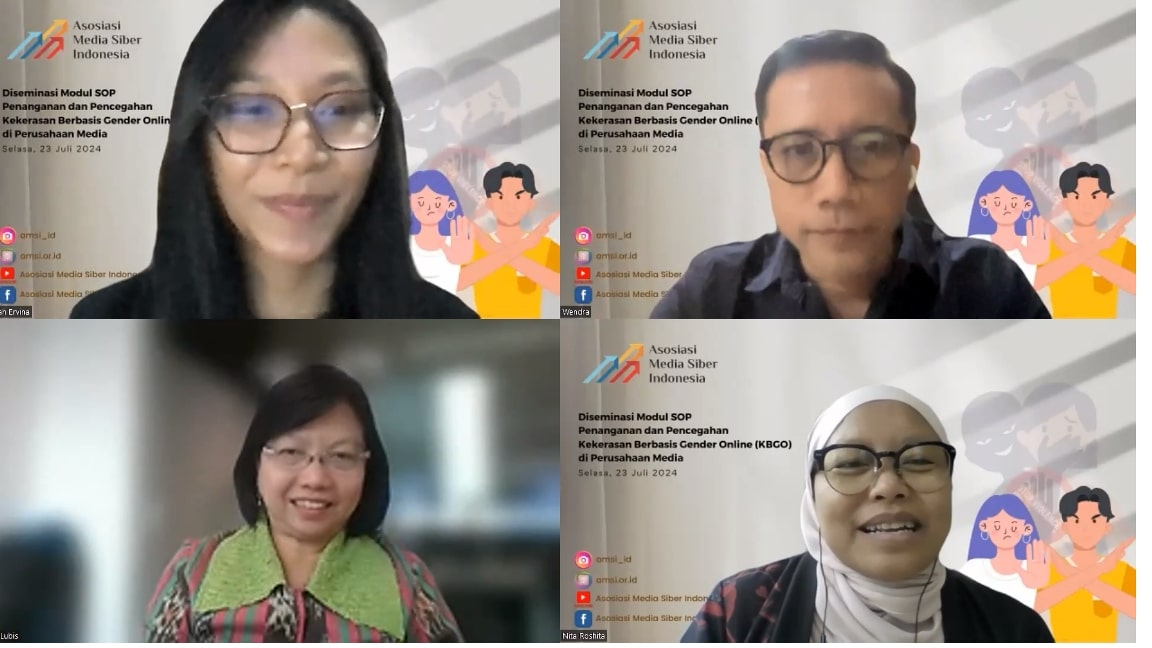 Kegiatan Diseminasi Modul dan SOP Pencegahan dan Penanganan Kekerasan Berbasis Gender Online (KBGO) untuk Perusahaan Media secara daring.
