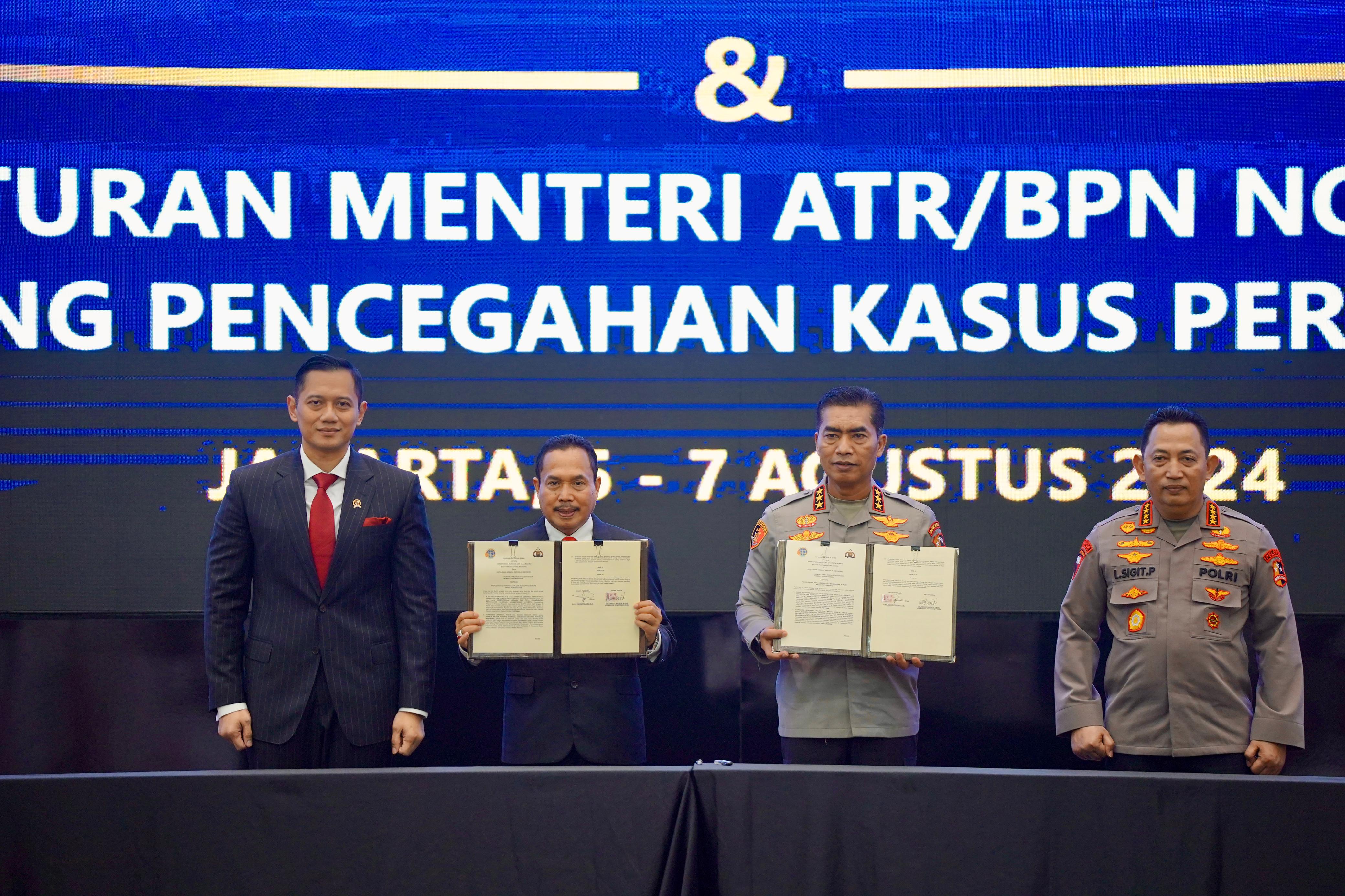 Kementerian Agraria dan Tata Ruang/Badan Pertanahan Nasional (ATR/BPN) dan Kepolisian Republik Indonesia (Polri) sepakat untuk bekerja sama mencegah terjadinya konflik pertanahan.