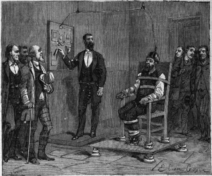 Peristiwa eksekusi kursi listrik terhadap William Kemmler sebagaimana digambarkan dalam situs deathpenaltyinfo.org.