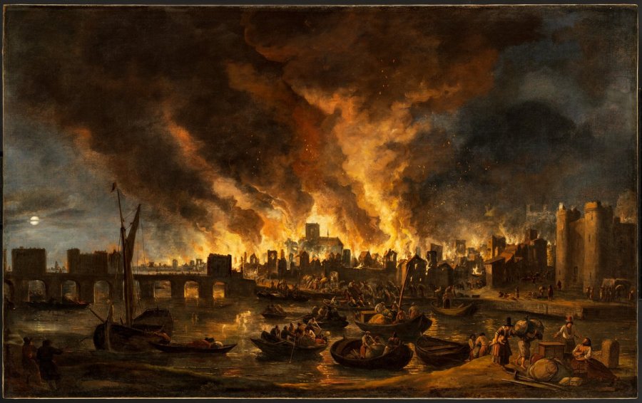 KEBAKARAN BESAR: Ilustrasi kebakaran besar yang menimpa Kota London sepanjang 2 &ndash; 5 September 1666, sebagaimana digambarkan dalam situs Museum of Fine Arts Budapest. MFAB.HU