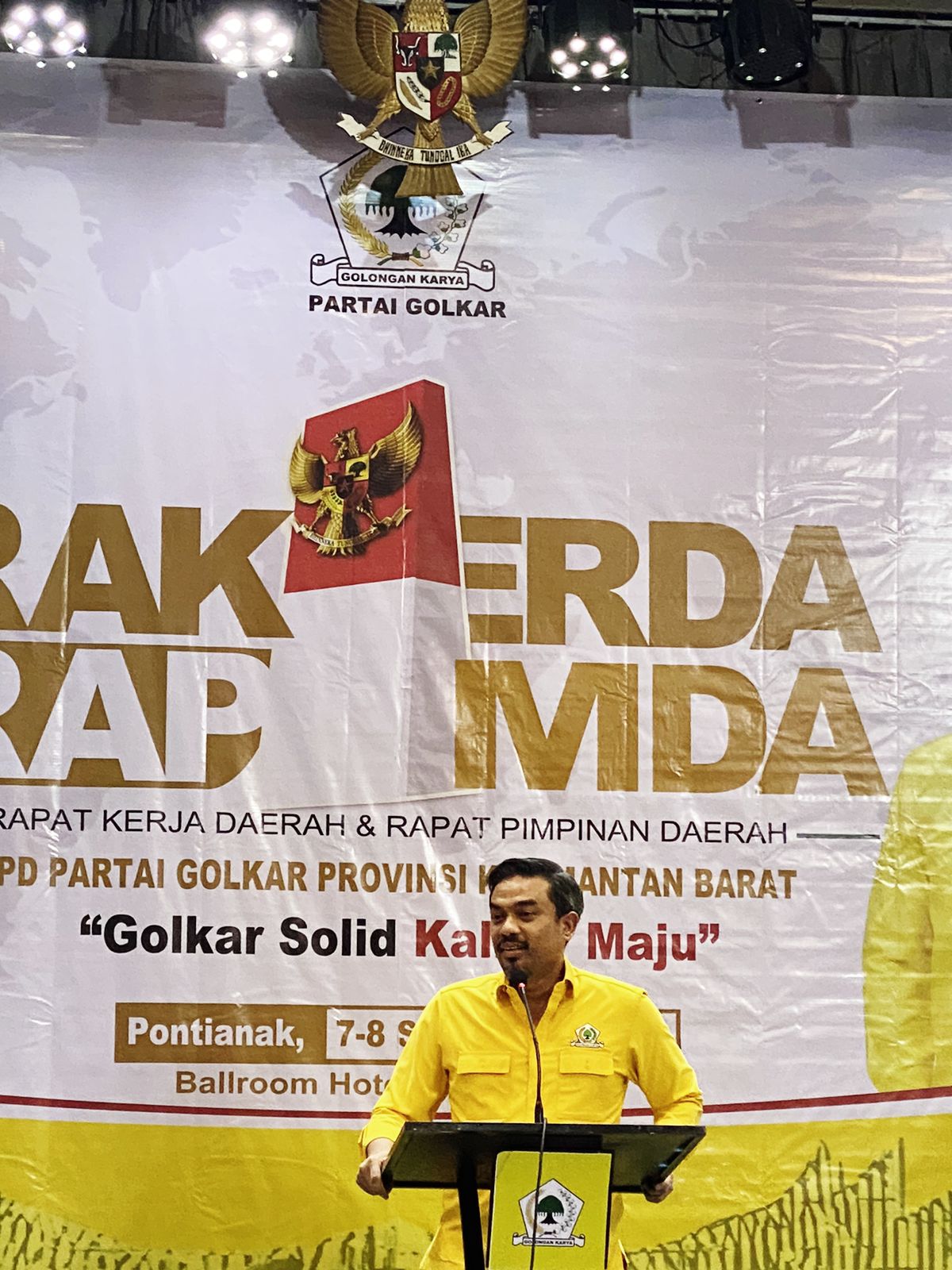 Maman Abdurahman, Ketua DPD Golkar Provinsi Kalimantan Barat di acara Rakerda-Rapimda 2024, Partai Golkar, Sabtu (7/9).(DENI HAMDANI/PONTIANAK POST)