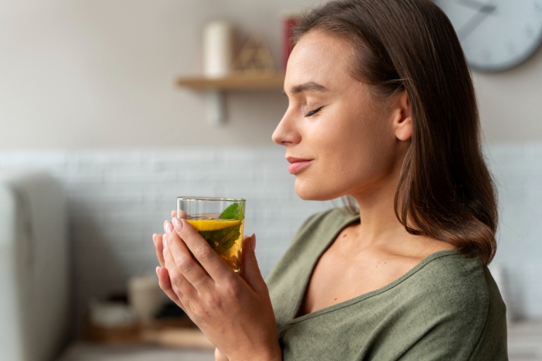 Ilustrasi minuman yang dapat meredakan membantu migrain. (FREEPIK)