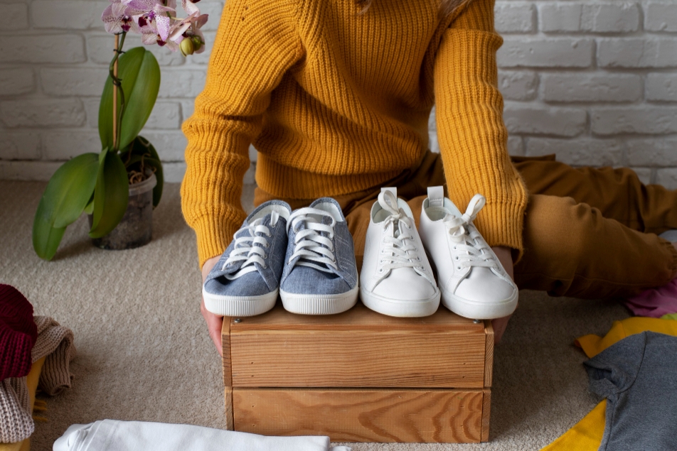 Ilustrasi menyimpan sepatu.