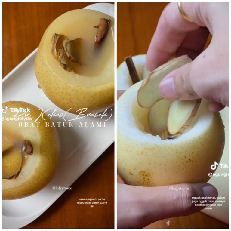 Cara membuat ramuan penghilang batuk dari buah pir dan jahe.