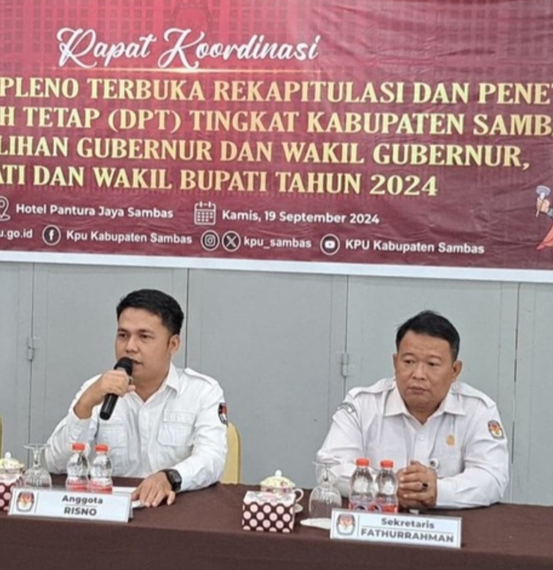 RAPAT PLENO: KPU Kabupaten Sambas saat Rapat Pleno Terbuka Penentuan Daftar Pemilih Tetap (DPT) pada Pilkada Serentak 2024 di Sambas belum lama ini. ISTIMEWA