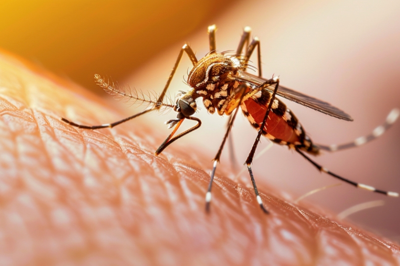 Ilustrasi nyamuk yang menempel di kulit.
