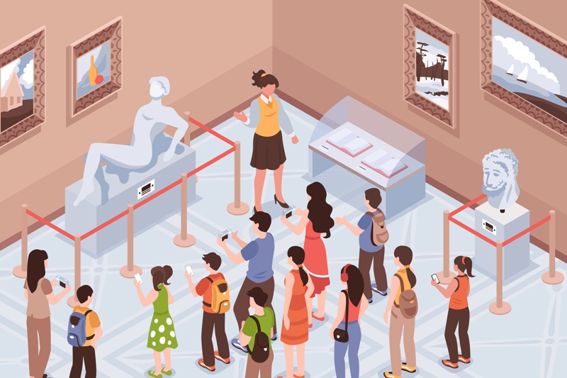 Ilustrasi berkunjung ke museum.