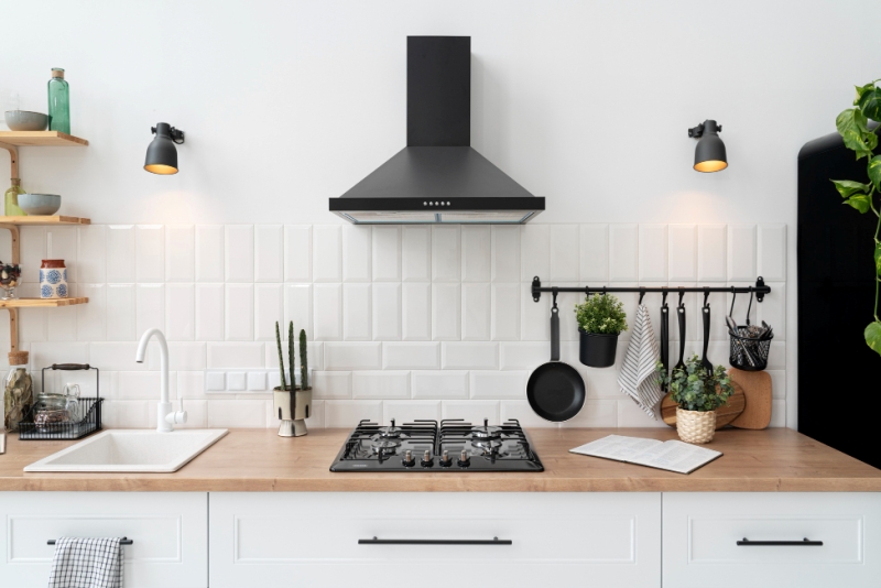 Ilustrasi dapur dengan kap cooker hood..