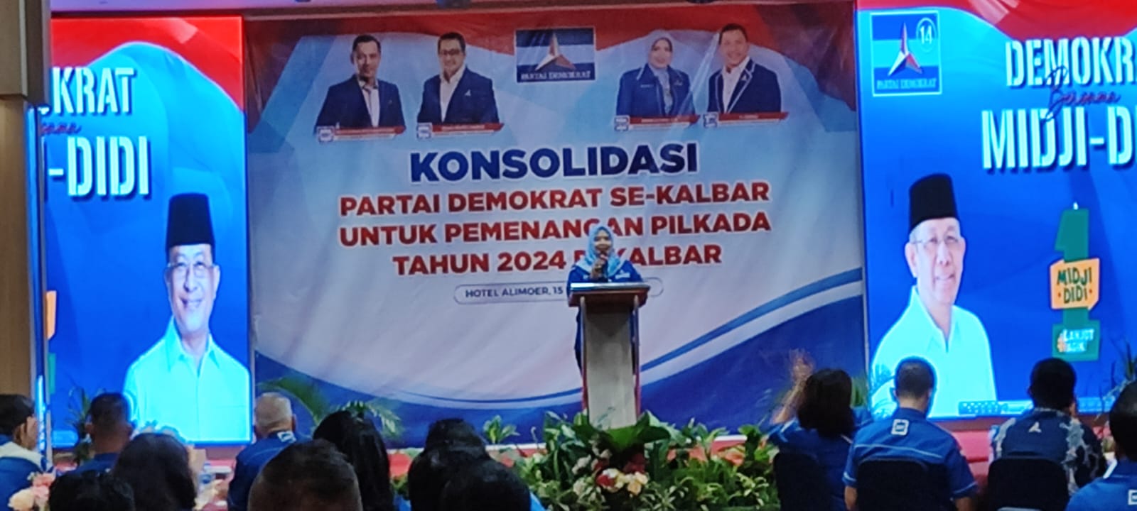 Ketua DPD Partai Demokrat, Ermin Elviani pada acara konsolidasi pemenangan pilkada 2024 Partai Demokrat didi Alimoer Hotel Kubu Raya, Jumat (15/11).
