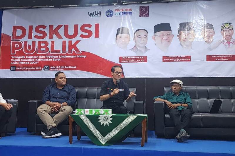 diskusi publik bertema "Mengulik Gagasan dan Program Lingkungan Hidup Cagub&ndash;Cawagub Kalbar pada Perhelatan Pilkada 2024" pada Rabu (20/11).