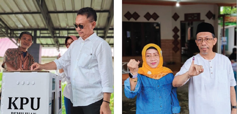 COBLOS: Mulyadi dan Edi Kamtono menggunakan hak pilihnya dengan mencoblos di TPS masing-masing.