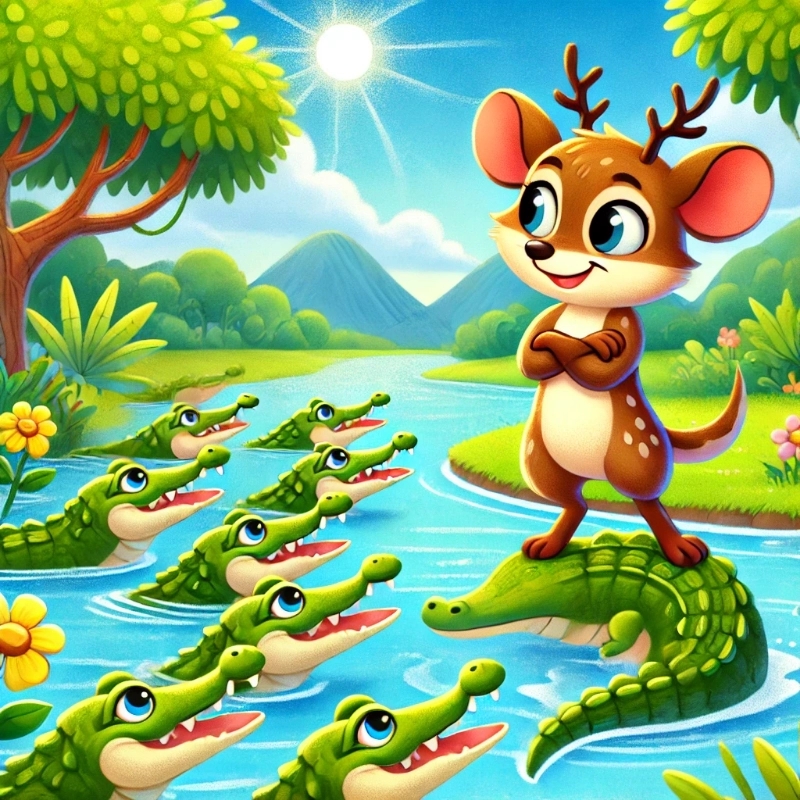 Ilustrasi dongeng kancil dan buaya.