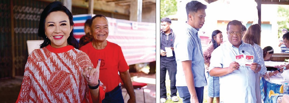 Karolin Margret Natasa dan Heri Saman usai memberikan hak suaranya di Pilkada Serentak 2024.