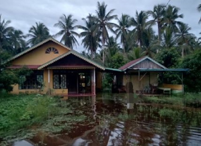 TERENDAM: Kondisi rumah warga di Desa Peniti Luar terendam banjir.