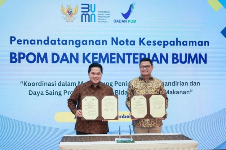 MoU: Kementerian BUMN menandatangani Nota Kesepakatan (MoU) tentang koordinasi tugas dan fungsi dengan BPOM untuk mendukung kemandirian dan daya saing UMKM di Indonesia.