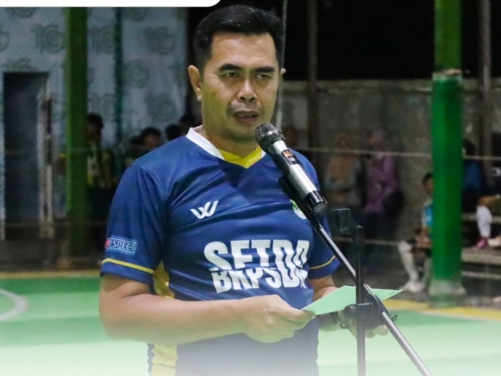 APRESIASI: Asisten Sekda, Heryandi, mengapresiasi pelaksanaan turnamen Sahabat Futsal Cup 2024.