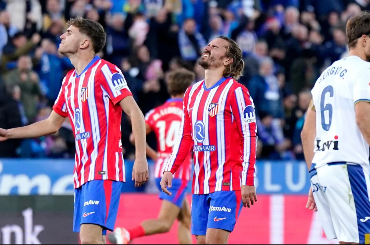 KECEWA: Para pemain Atletico Madrid menunjukkan ekspresi kekecewaan saat melawan Leganes dalam pertandingan LaLiga yang berlangsung di Estadio Municipal de Butarque pada 18 Januari 2025.