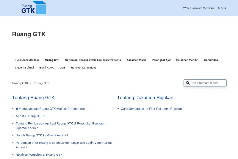 Laman masuk Ruang GTK.