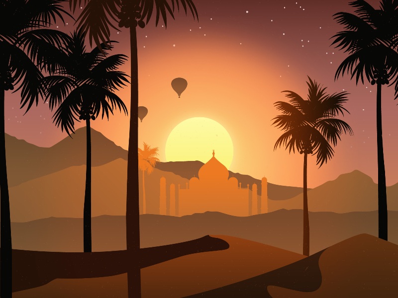 Ilustrasi terbenam matahari.