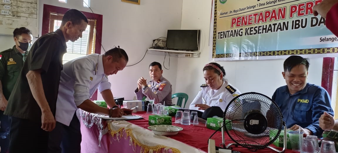 RAPAT: Suasana rapat sosialisasi Penetapan Perdes Selange tentang Pemberdayaan Masyarakat Desa dalam Pelayanan Kesehatan Ibu dan Anak.