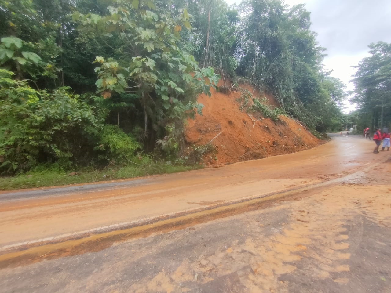 TUTUP JALAN: Kondisi tanah longsor yang terjadi di Bukit Seha, Kecamatan Sengah Temila, Kabupaten Landak, sempat menutup akses jalan.