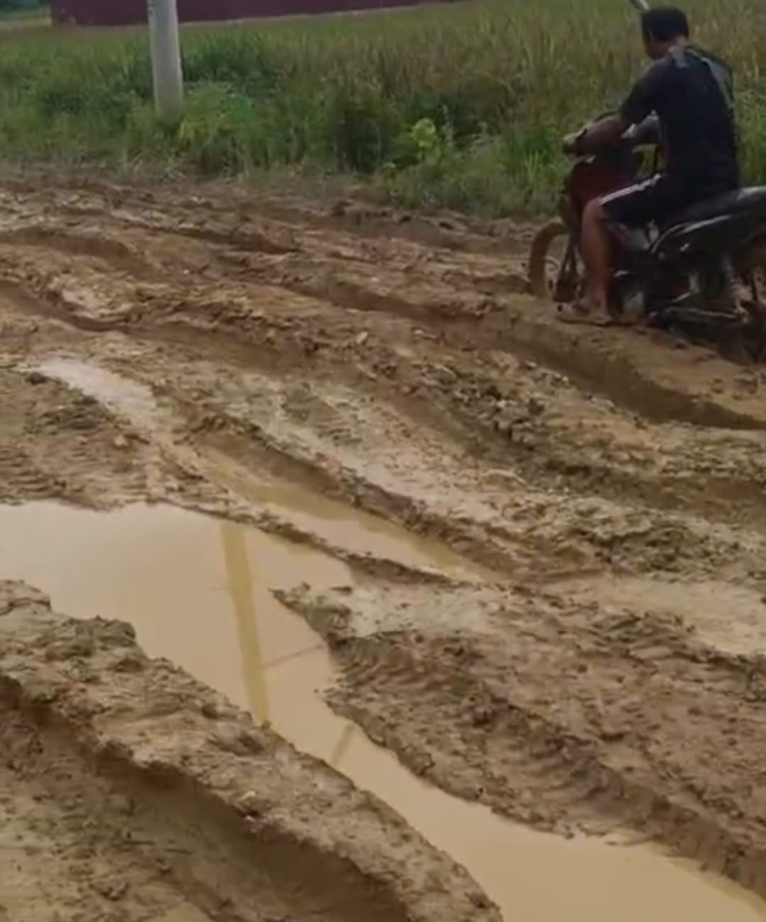 RUSAK PARAH: Jalan Desa Landau Mentail yang kondisinya makin parah.