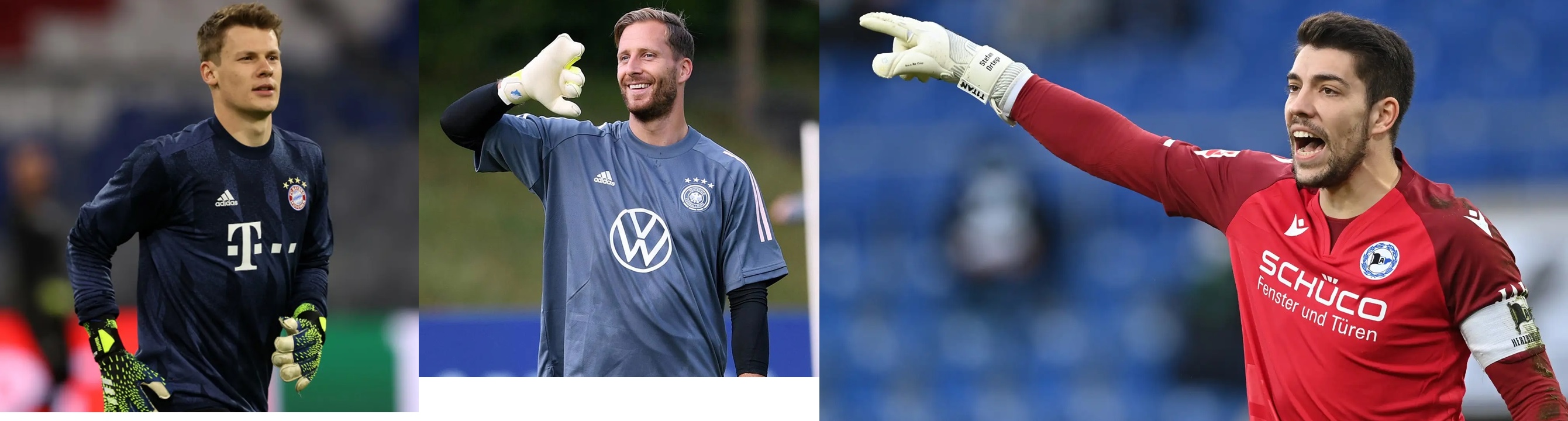 SETARA: Alexander Nuebel (kiri) bersaing dengan Oliver Baumann (tengah) dan Stefan Ortega (kanan) untuk tampil dalam dua leg perempat final UEFA Nations League kontra Italia.