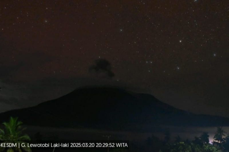 Gunung Lewotobi Laki-Laki di Kabupaten Flores Timur, NTT, erupsi setinggi kurang lebih 300 meter di atas puncak atau kurang lebih 1.884 meter di atas permukaan laut, Kamis (20/3/2025) pukul 20.26 WITA