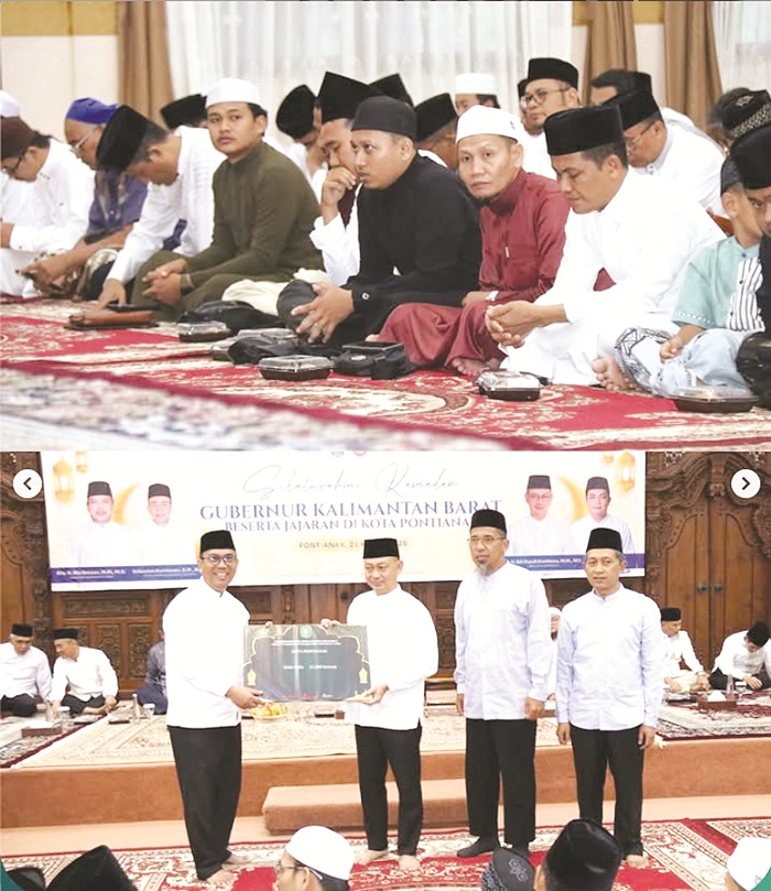 BANTUAN: Pemprov Kalbar menyerahkan bantuan sembako, sarung dan mukena kepada pengurus masjid dan masyarakat dalam acara Safari Ramadan dan buka puasa bersama Pemkot Pontianak serta masyarakat,(25/3).