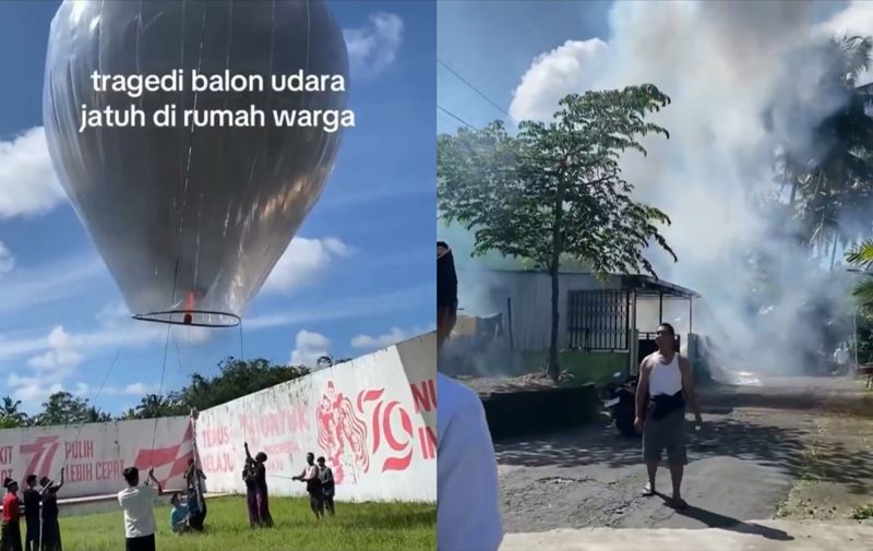 Balon udara diterbangkan warga saat Lebaran hampir memakan korban.