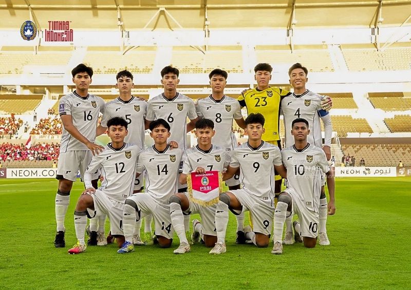 Skuad Timnas Indonesia saat menghadapi Korea Selatan di Piala Asia U-17.