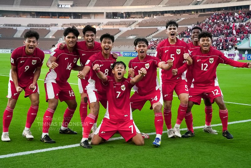 Para pemain Timnas Indonesia U-17 saat berhasil menjebol gawang Yaman di Piala Asia U-17 2025.
