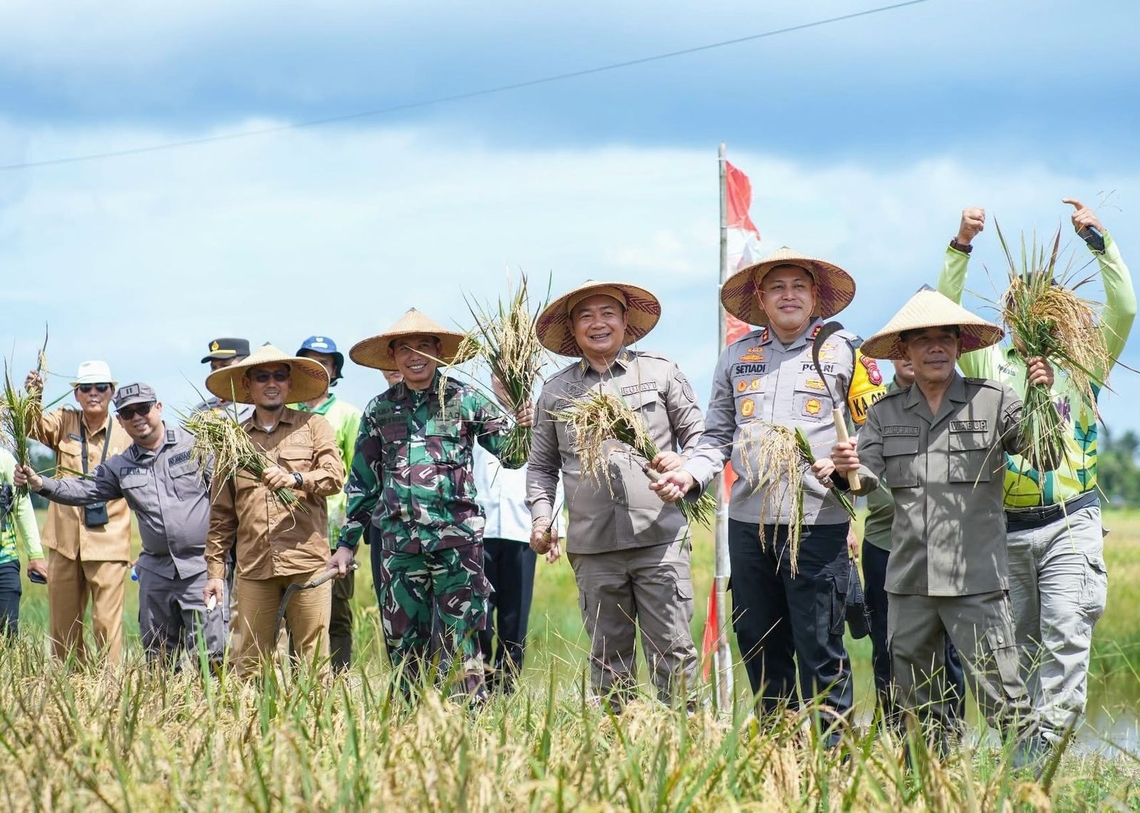 PANEN RAYA: Bupati Ketapang, Alexander Wilyo, bersama Forkopimda melakukan panen raya padi serentak, Senin (7/4).