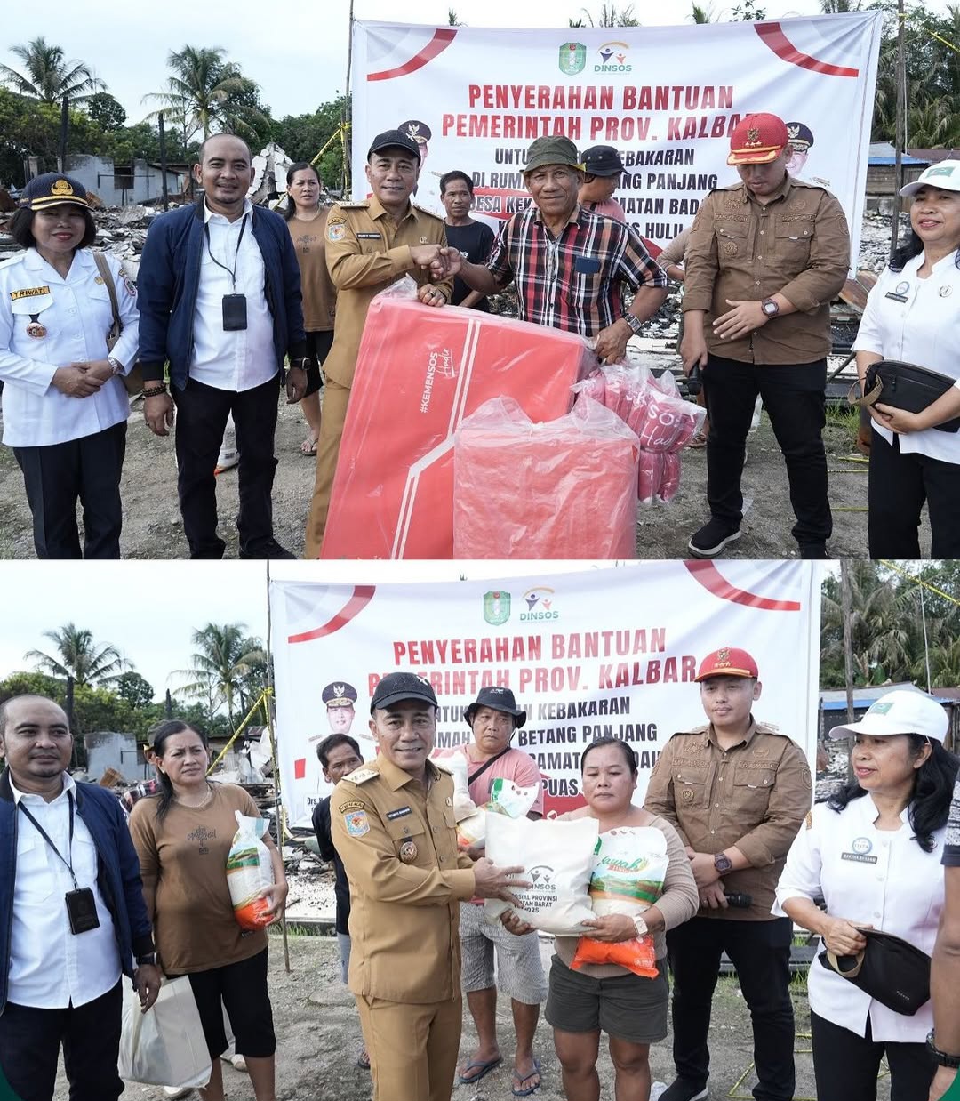 BANTUAN: Krisantus Kurniawan meninjau langsung lokasi kebakaran di Desa Kekura, Kecamatan Badau. Kebakaran hebat yang terjadi pada 21 Maret 2025 lalu telah menghanguskan setidaknya 20 pintu rumah beta