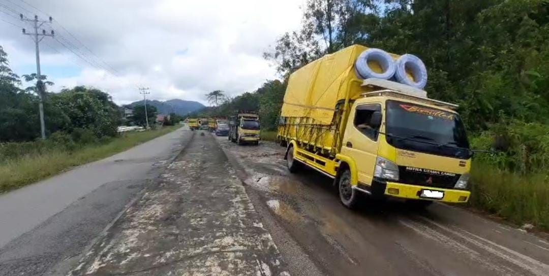 ANGKUTAN BARANG: Truk ekspedisi saat melintasi jalan dengan membawa muatan.