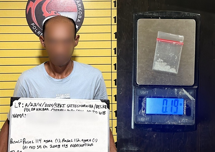 DITANGKAP: Tersangka pengedar narkoba berinisial RI alias BOB (44) diamankan bersama barang bukti.