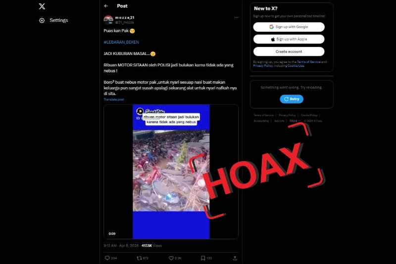 Postingan di media sosial X yang menyatakan motor sitaan terlantar.