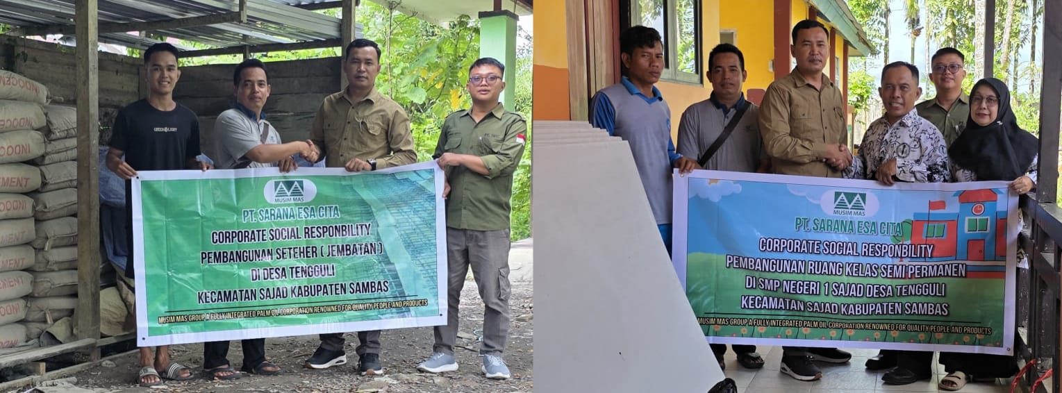 Perusahaan saat menyerahkan material untuk pembangunan ruang kelas dan steher
