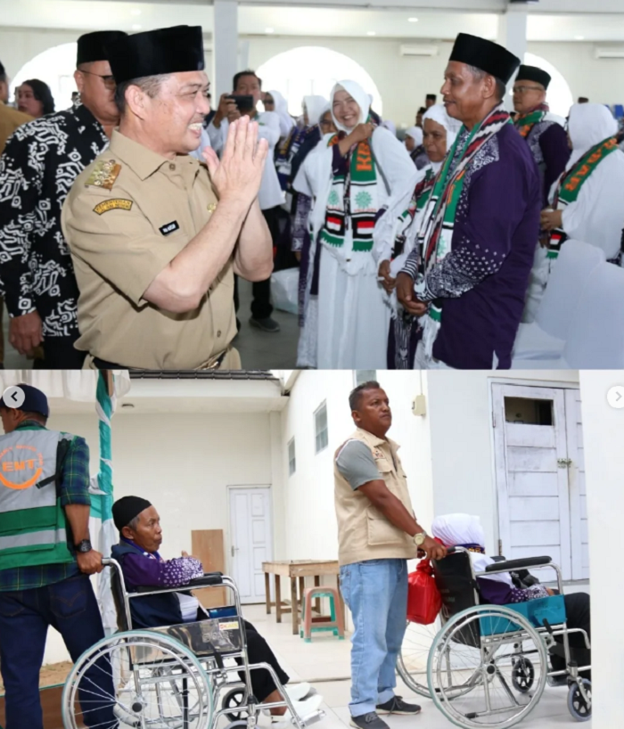 ANTAR: Gubernur Kalimantan Barat Ria Norsan secara resmi lepas keberangkatan 183 calon jemaah haji asal Kota Pontianak dan Kabupaten Sanggau dari Kloter 23, Senin (26/5), di Aula Asrama Haji Pontianak