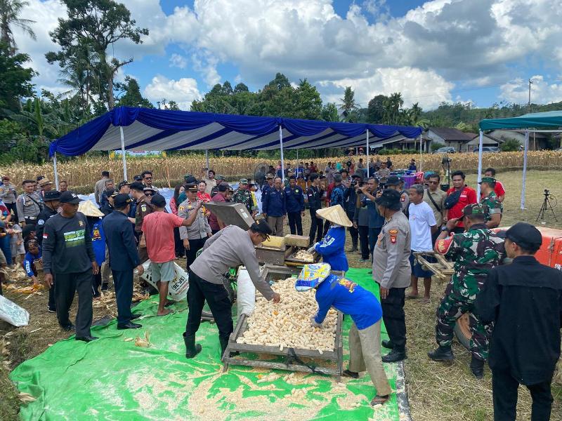 Pemerintah Kabupaten Landak bersama Polres Landak saat melaksanakan panen raya jagung serentak quartal 2 dan zoom meeting bersama Presiden RI.