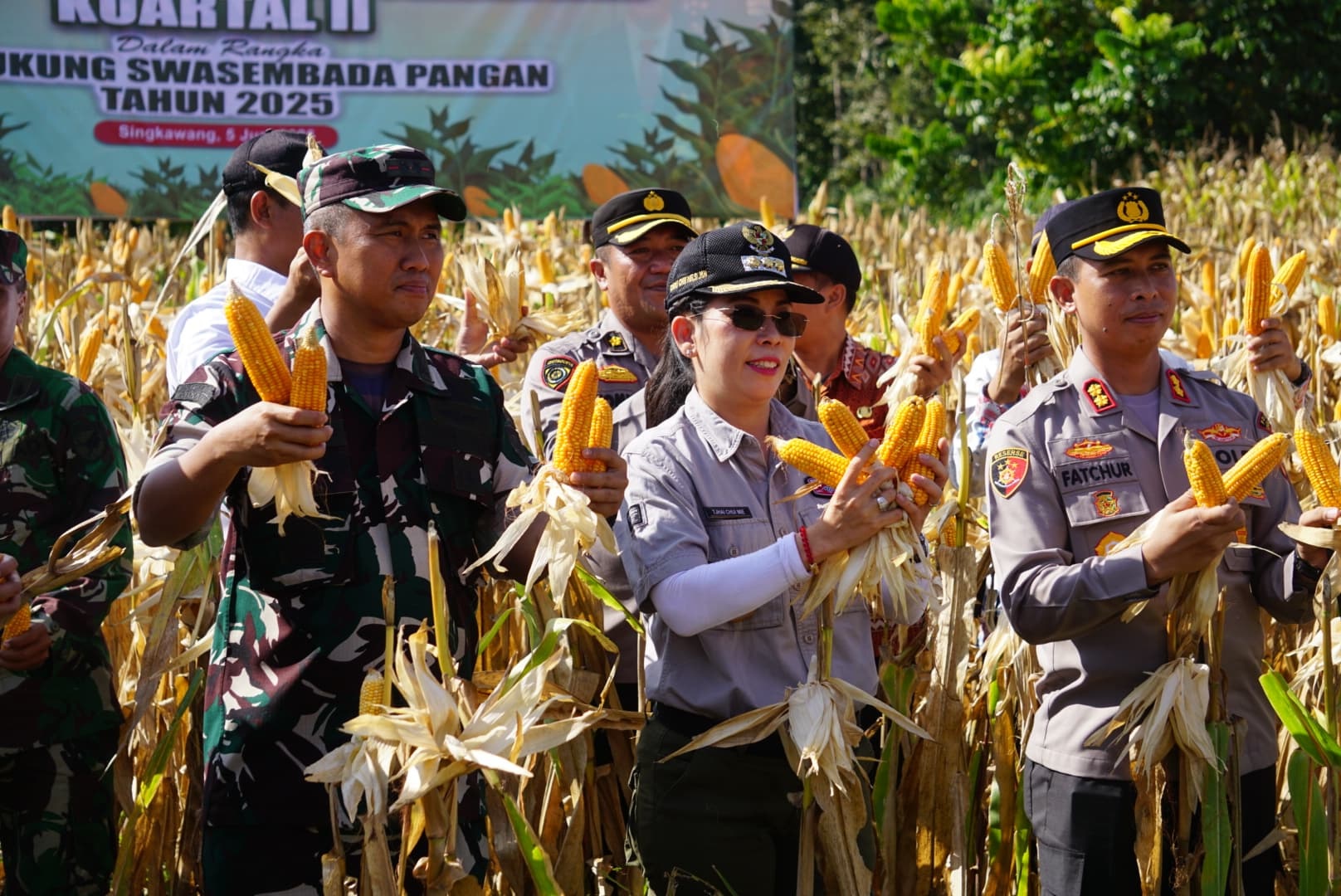 PANEN JAGUNG: Kapolres Bersama Forkopimda Kota Singkawang mengikuti Panen Raya Jagung Serentak Kuartal II Tahun 2025.