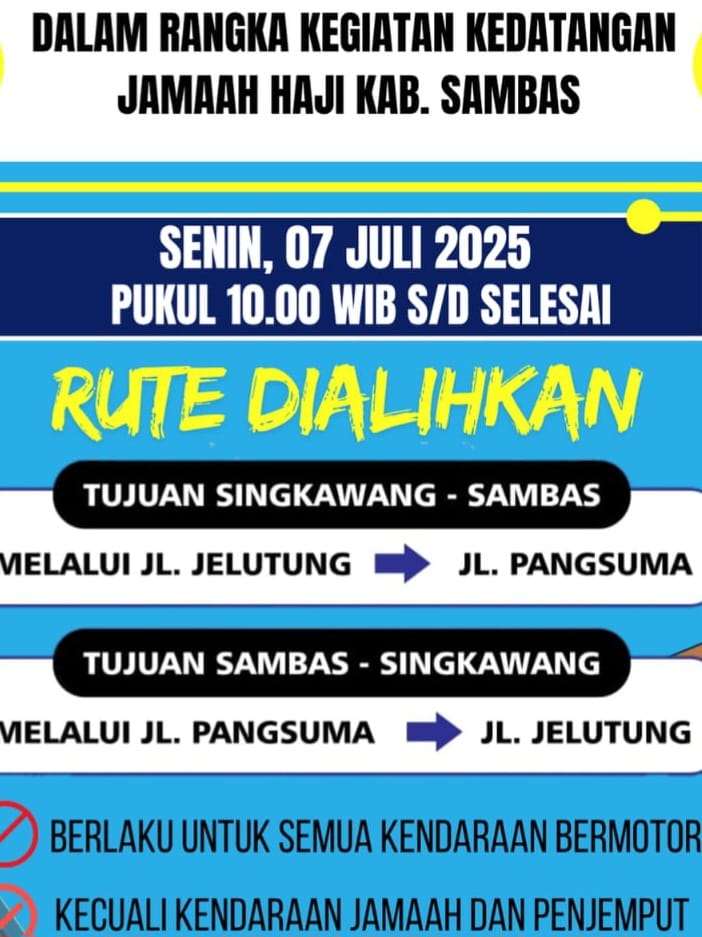Arus lalu lintas dialihkan saat penyambutan jemaah haji di Masjid At Taqwa Pemangkat pada Senin (2/7).