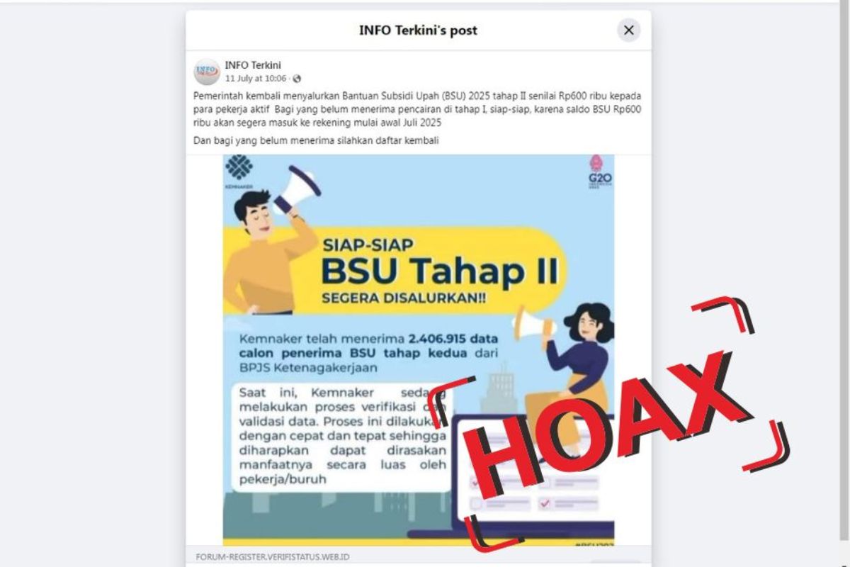 Hoaks link pendaftaran bantuan subsidi upah.