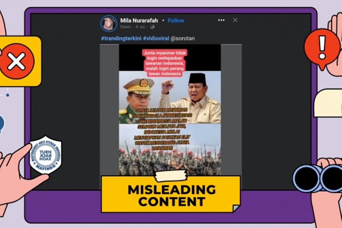 Tangkapan layar postingan yang mengatakan bahwa Junta Myanmar akan menyerang Indonesia.