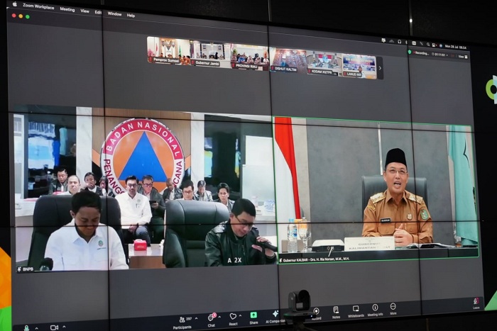 KOORDINASI : Rapat Koordinasi Monitoring Situasi Terkini Penanganan Kebakaran Hutan dan Lahan (Karhutla) bersama Kementerian Kehutanan RI dan BNPB Nasional RI secara daring.