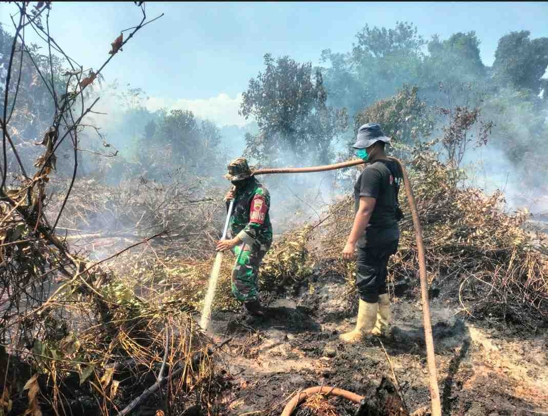 KEMARAU: Ilustrasi petugas saat memadamkan kebakaran hutan dan lahan. Musim kemarau saat ini, karhutla menjadi ancaman serius sehingga memperburuk kondisi kesehatan udara.