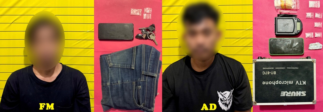 DIAMANKAN: Dua terduga pengedar sabu di Sanggau diamankan poliisi dalam operasi penggerebekan pada Sabtu (2/8) malam.